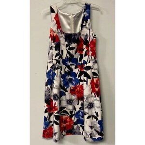 Luxe Carmen Marc Valvo Dress Red,White & Blue Floral Sleeveless Sheath Size 10